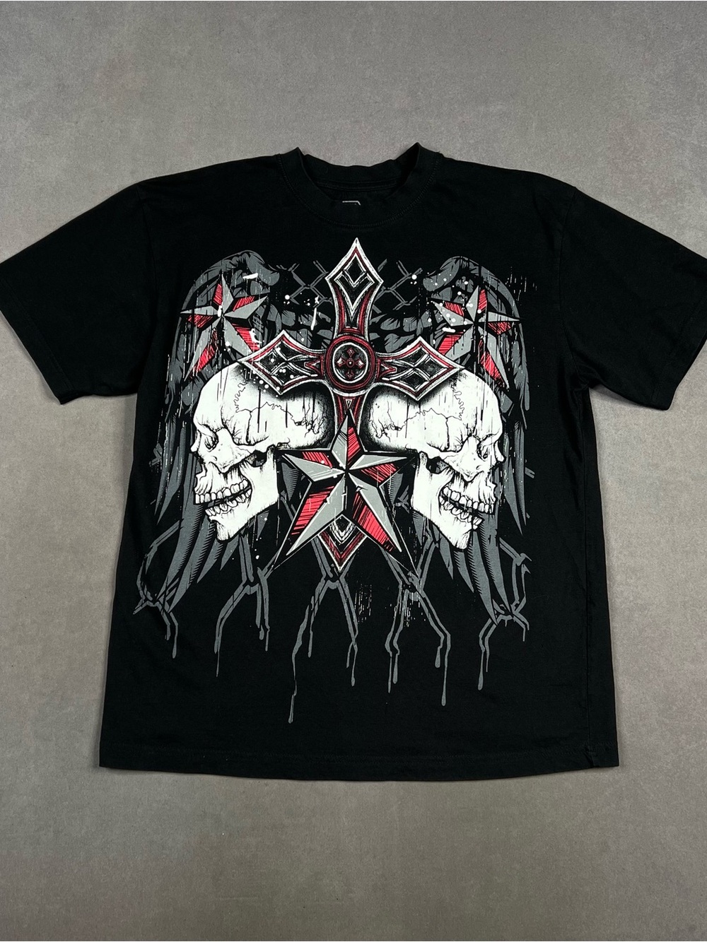 MMA Elite Affliction Style Black Skull & Cross Graphic Short-Sleeve Tee
